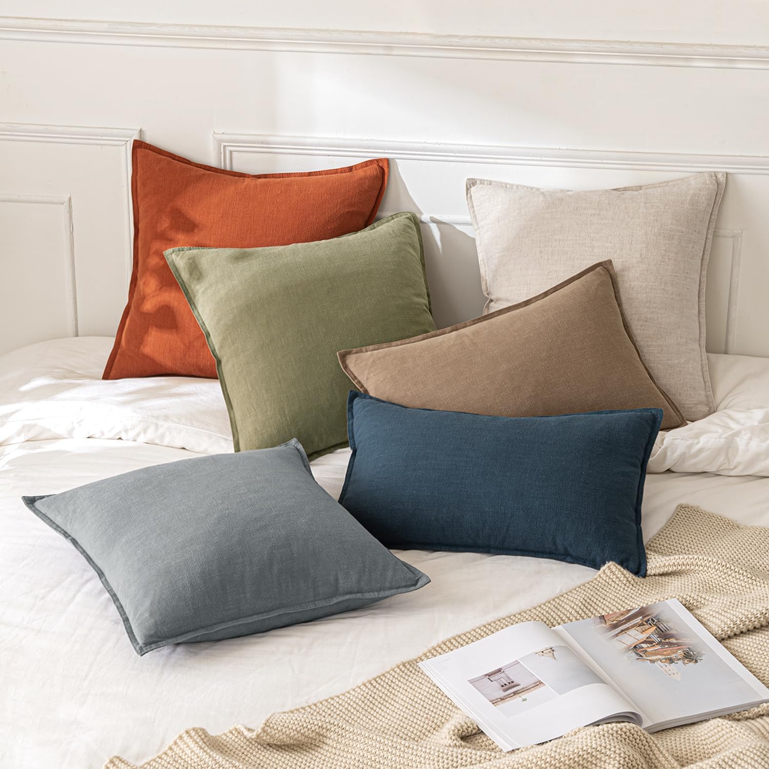 MIULEE Decorative Linen Euro Sham Pillow Covers 24x24 Natural Beige Boho Farmhouse Neutral Couch Throw Pillows for Bed Pack of 2 Accent Modern Pillowcase Sofa Livingroom Home Decor