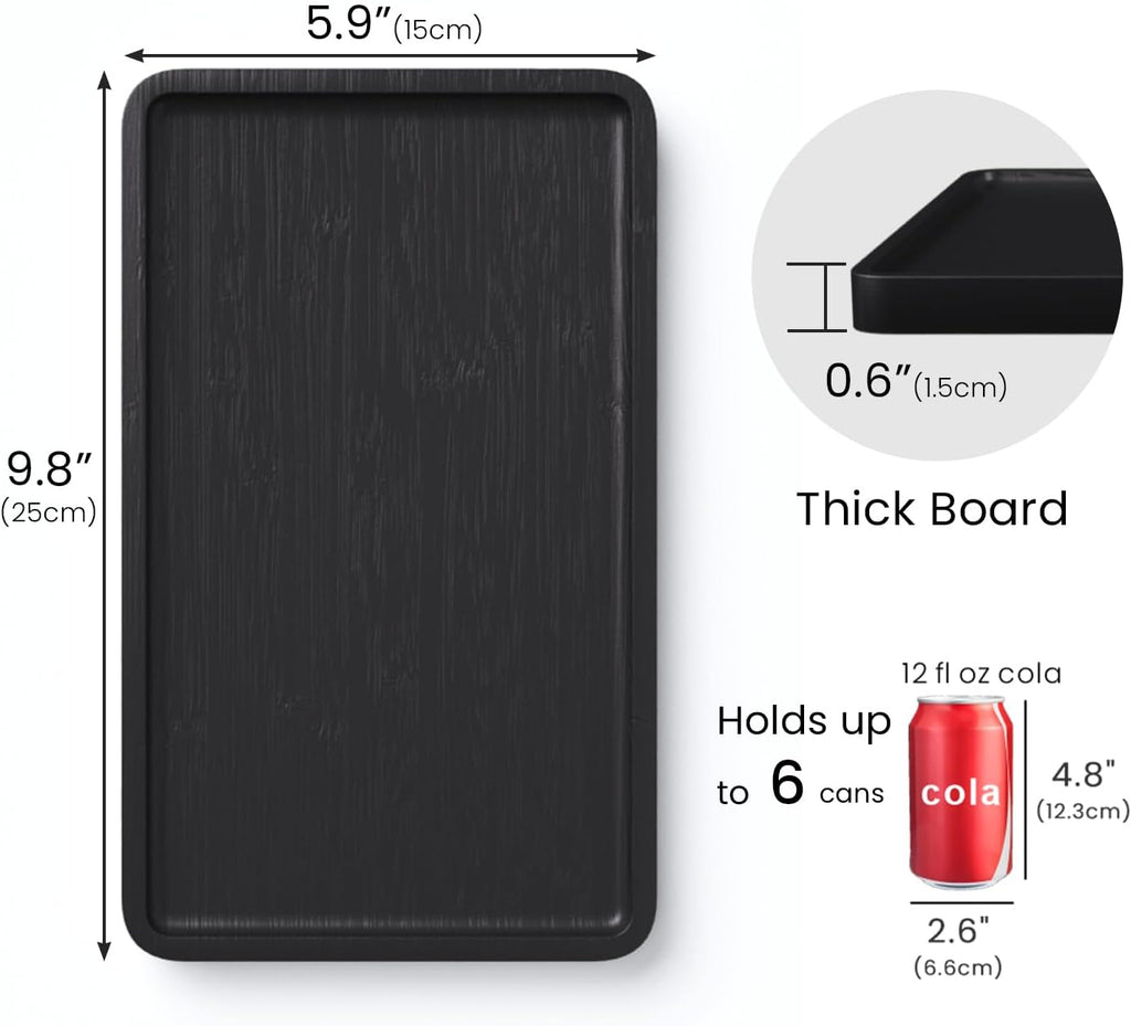 Bamboo Serving Tray,9.8x5.9 Inch Decorative Trays Platter for Coffee Table,Living Room,Bar,Party,Mini Charcuterie Boards Cheese Board,Home Decor（Black）