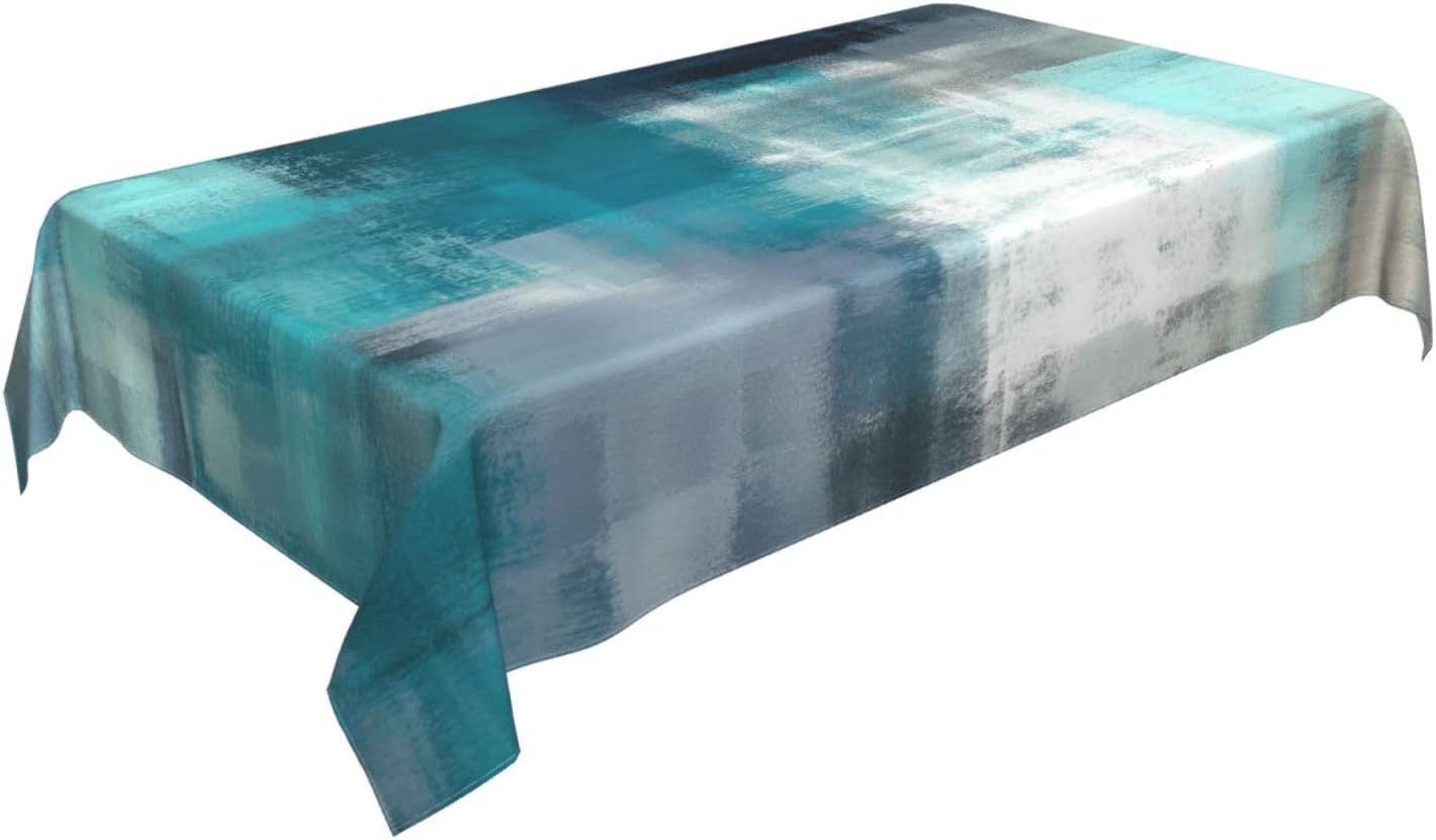 Teal Grey Tablecloth Turquoise Rectangle Table Cloth Washable Table Cover for Decoration Kitchen Dining Room 60x90 Inch