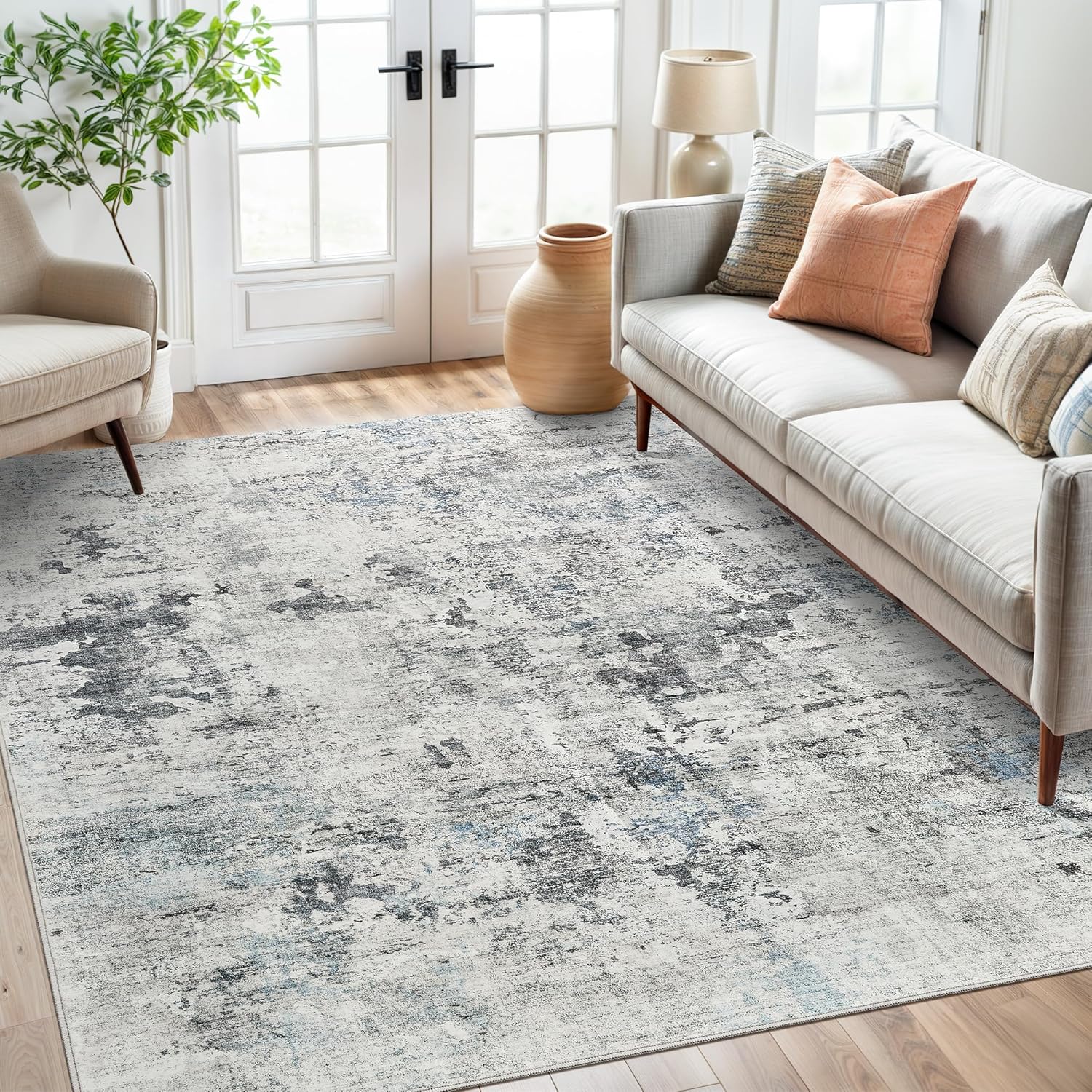 Soalmost Washable Area Rug 8x10, Large Soft Rugs for Living Room Vintage Beige Carpet 8x10 Area Rugs for Bedroom Dining Room Non-Slip Stain Resistant Under Table Rug