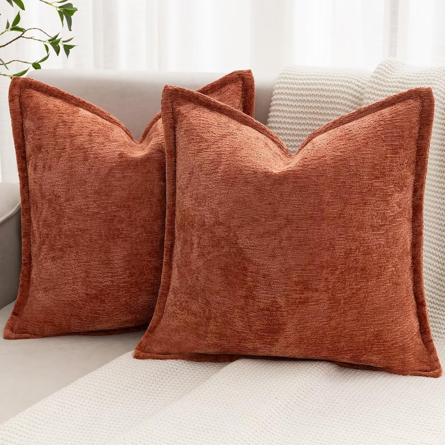 Grey Decorative Throw Pillow Covers 18x18 Inch Set of 2 Cozy Soild Chenille Cushion Cases Soft Textured Square Couch Pillows Cover Boho Accent Farmhouse Pillowcases for Sofa Bed