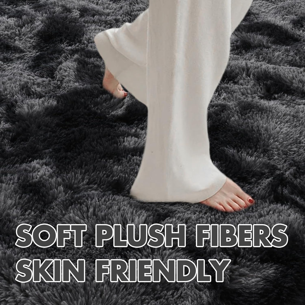 6x9 Ft Large Shag Rugs for Living Room, Tie-Dyed Ultra Soft Fluffy Furry Area Rugs for Bedroom Indoor Floor, Aesthetic Carpet for Kids Home Decor (Dark Grey)