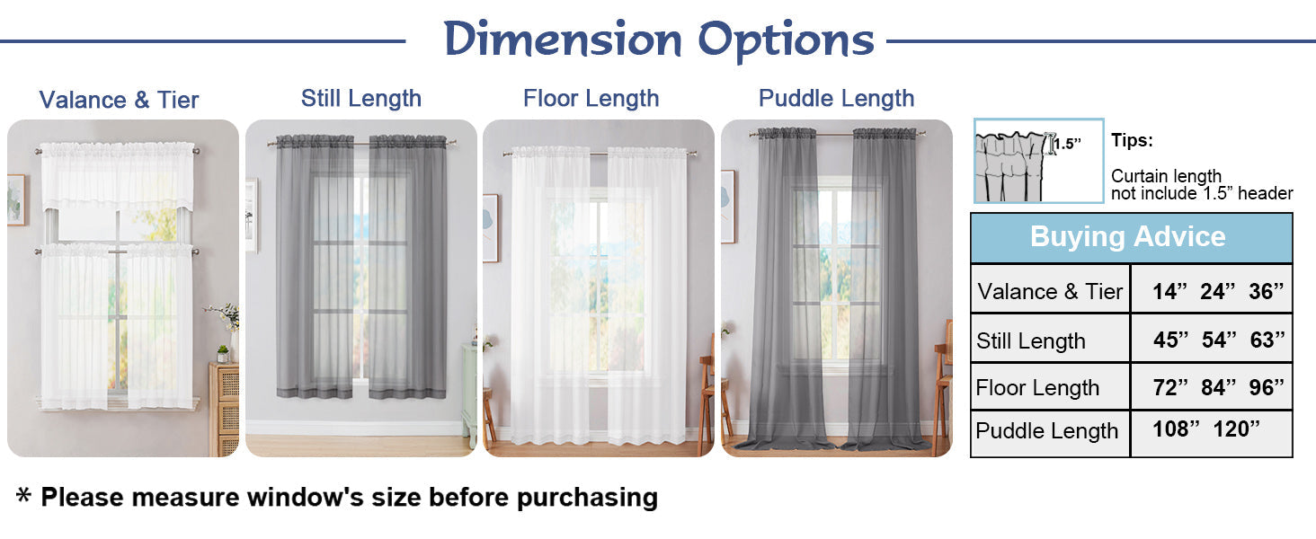 Black Sheer Curtains 63 Inch Length 2 Panels, Rod Pocket Solid Color Window Sheer Curtain Panels, Elegant Curtains & Drapes for Living Room, Bedroom 2 Panels (Black, 42" W x 63" L)