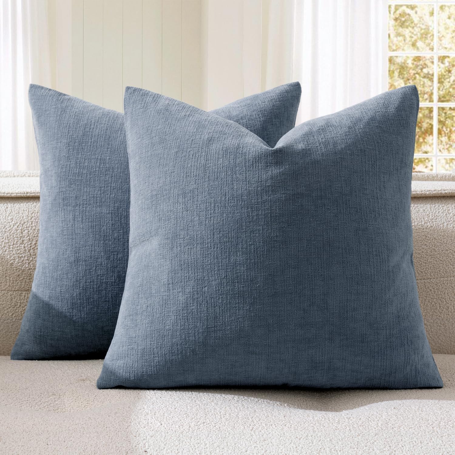 Olive Green Couch Pillow Covers 18x18 Inch, Set of 2 Soft Chenille Decorative Square Throw Pillow Covers Farmhouse for Sofa Living Room Bed