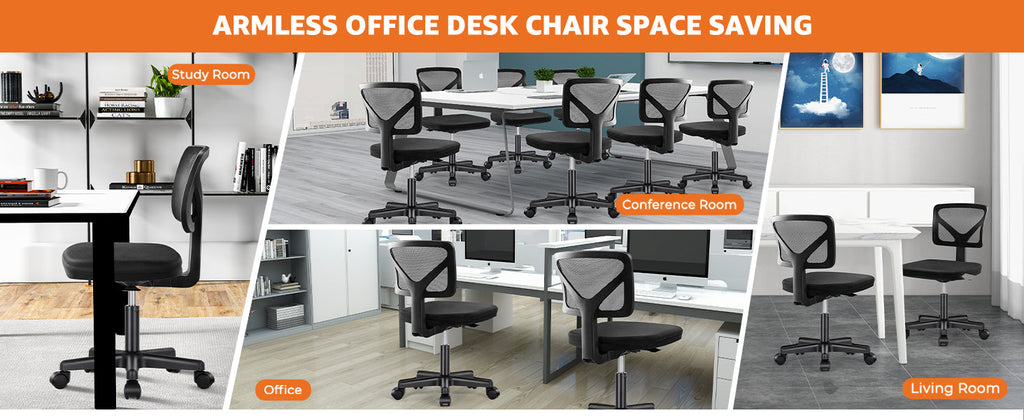 Small Office Desk Chair, Ergonomic Low-Back Mesh Rolling Work Swivel Chairs with Wheels, Armless Comfortable Seat Lumbar Support for Home, Bedroom, Study, Student, Adults,Classic Black